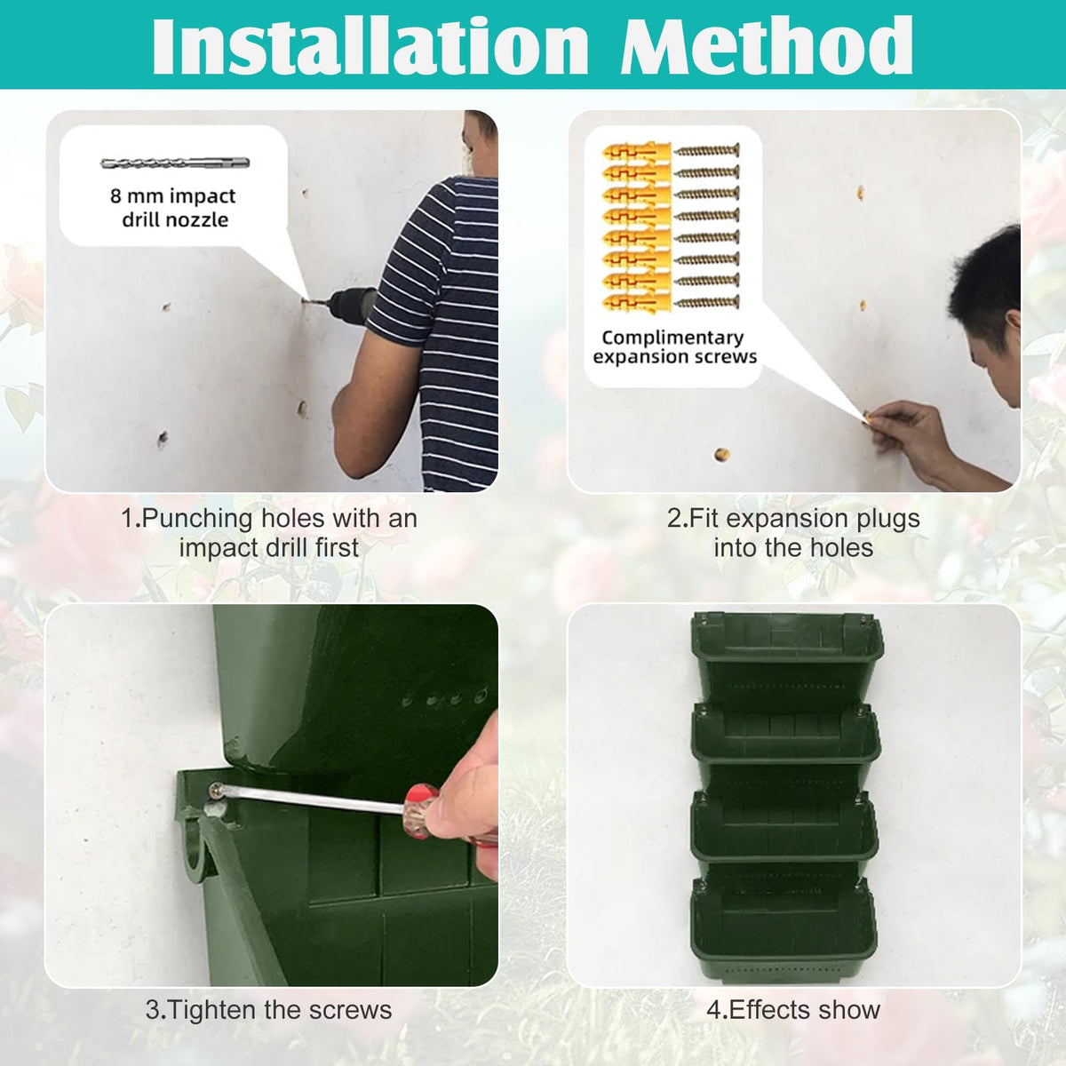 Gatyagff Vertical Wall Planter, 4 Packs Self Watering Wall Planters for Indoor with 3 Pcs Garden Tool Set Vertical Planter Tower for Strawberry Flowers Herbs, 12.9''x5.5'' x26.7''