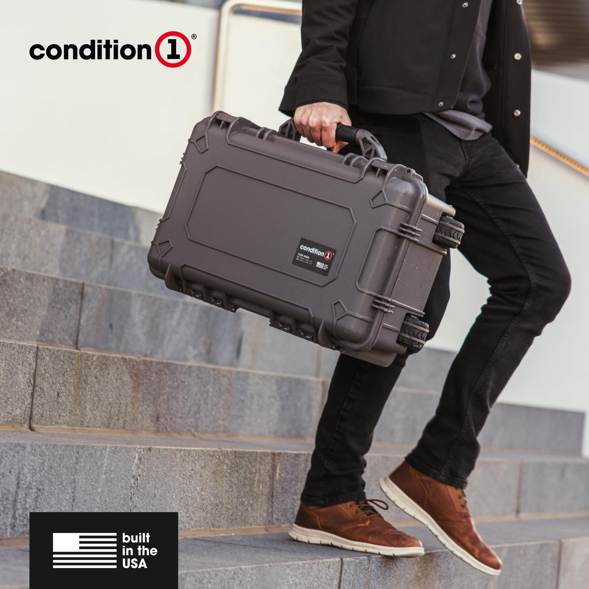Condition 1 22" Large Rolling Lockable Hard Storage Case w/Padded Divider & Lid Organizer, Model 300, Waterproof Protective Box for Camera & Production Gear, Made in USA, 21.84"x13.82"x9" Black