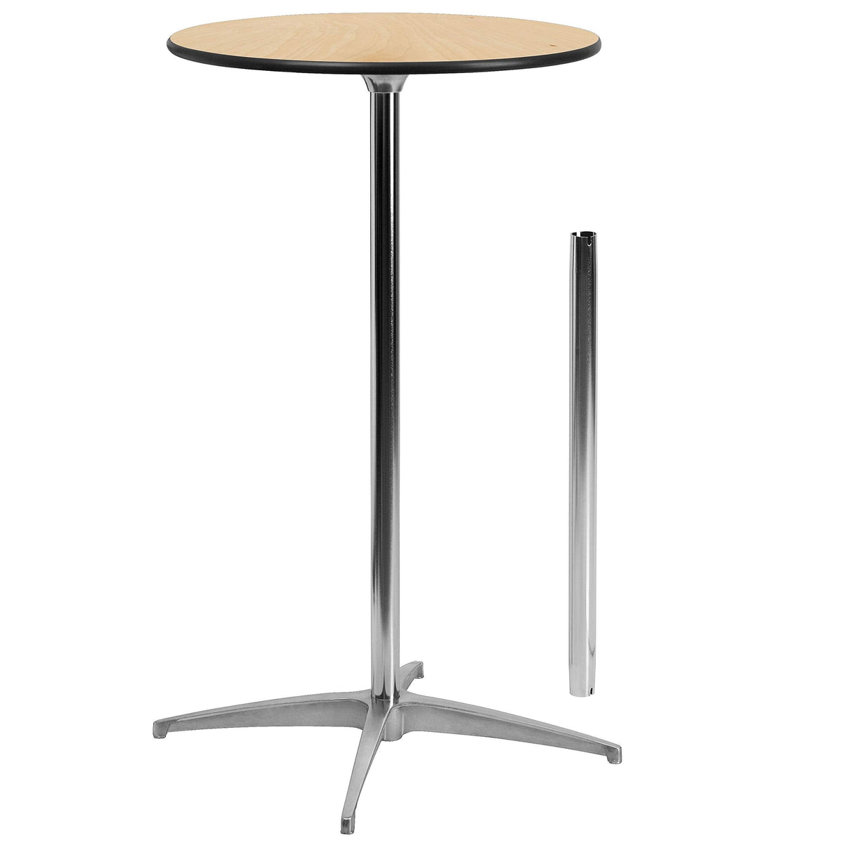 Flash Furniture Lars 24" Round Wood Cocktail Table with 30" and 42" Adjustable Columns, Adjustable Bar Height, for Events or Home Use