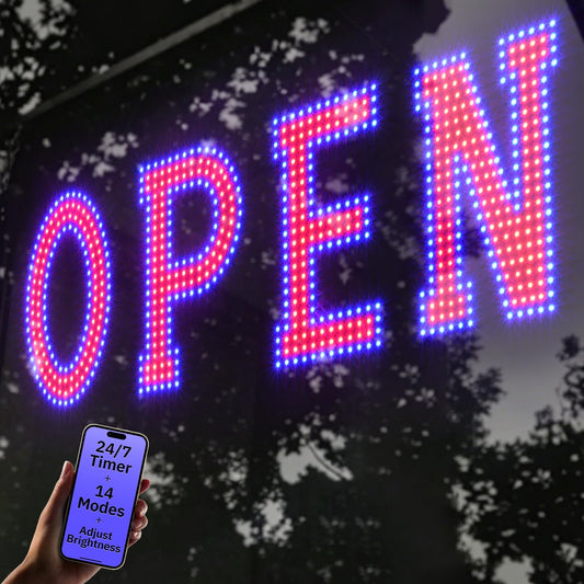 LemonNova Red Blue Open Sign for Business, 40 x 12 Inch LED Window Sign with Remote and Bluetooth App Control, Timer, 14 Flashing Modes, Adjustable Brightness Speed for Salon Cafe Bar Restaurant Retail
