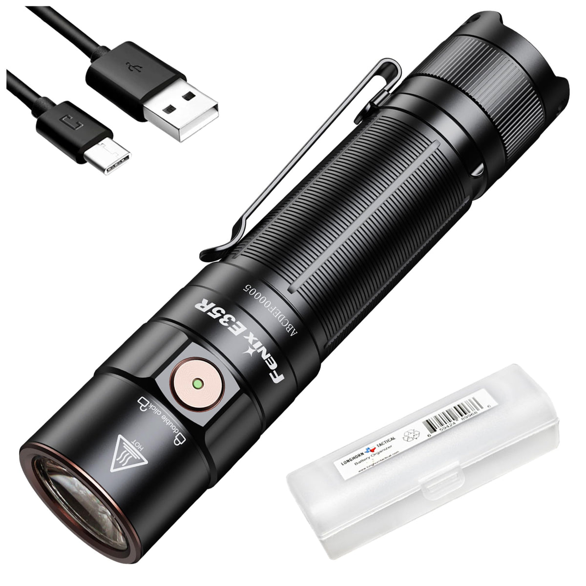Fenix E35R EDC Flashlight, 3100 Lumens USB-C Rechargeable High Lumen Performance Flashlight with LumenTac Organizer (Black)