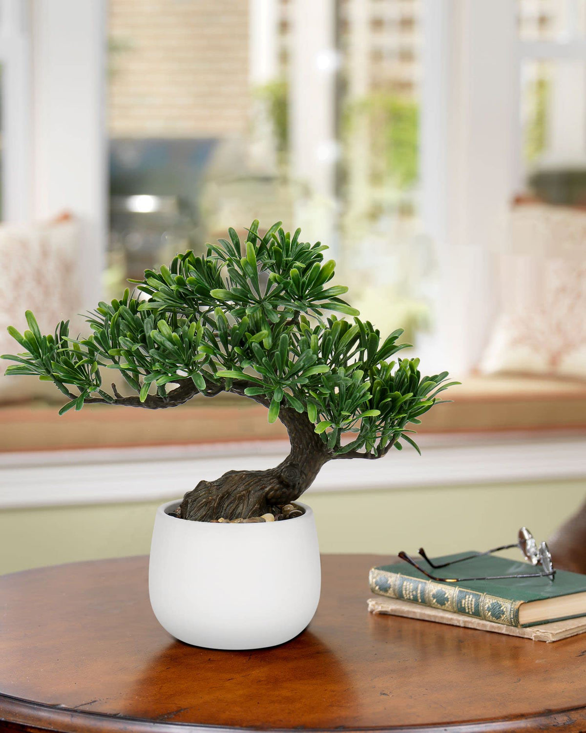 DILATATA Fake Bonsai Tree Zen Juniper Plant 10' Tall Artificial Bonsai with White Ceramic Pot Decorated with Pebbles Indoor Bonsai for Home Office Decor