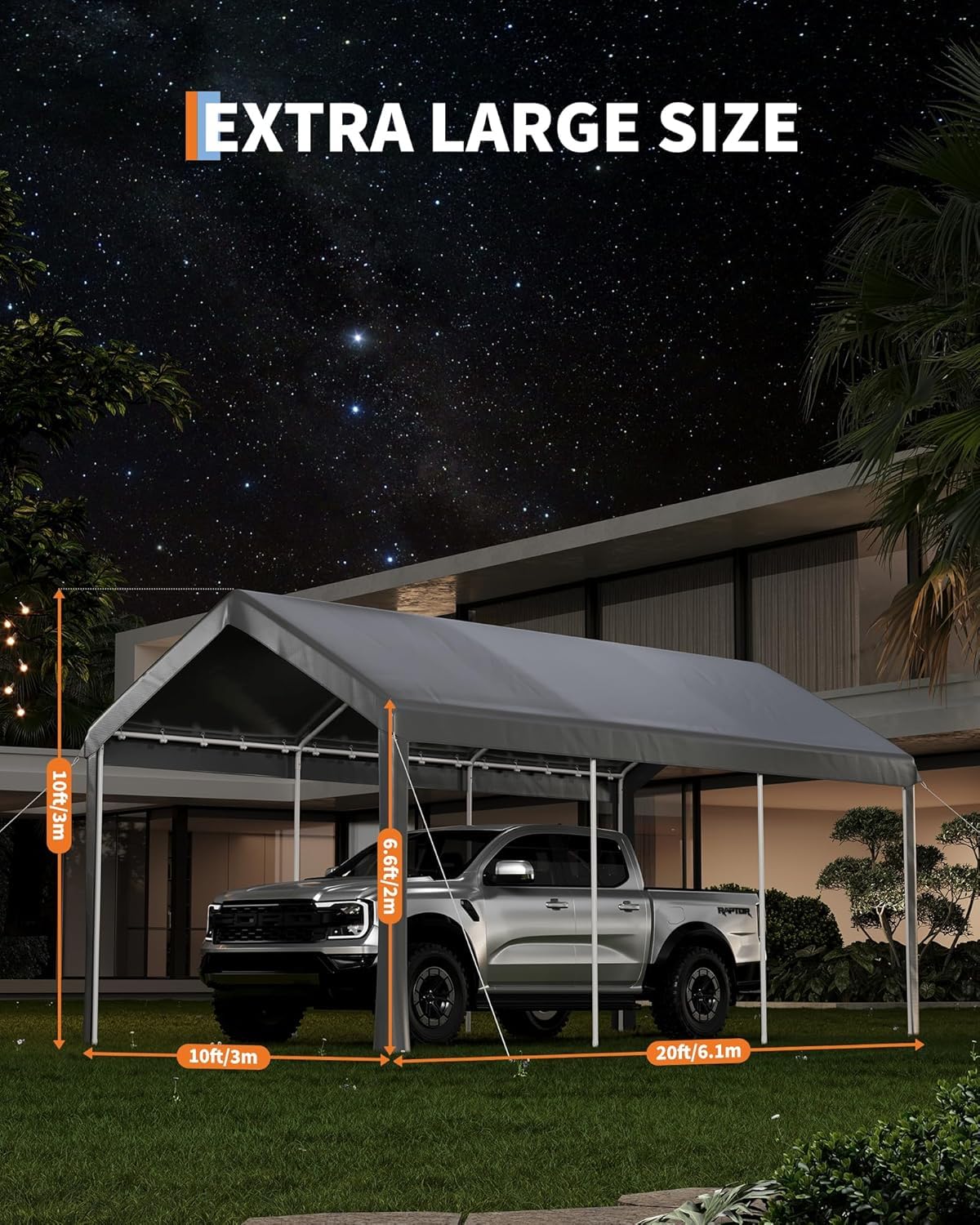 10x20 Heavy Duty Carport Galvanized Steel Outdoor Car Canopy with UV Resistant and Water Resistant PE Cover Portable Garage for SUV Truck Boat and Outdoor Equipment, Gray