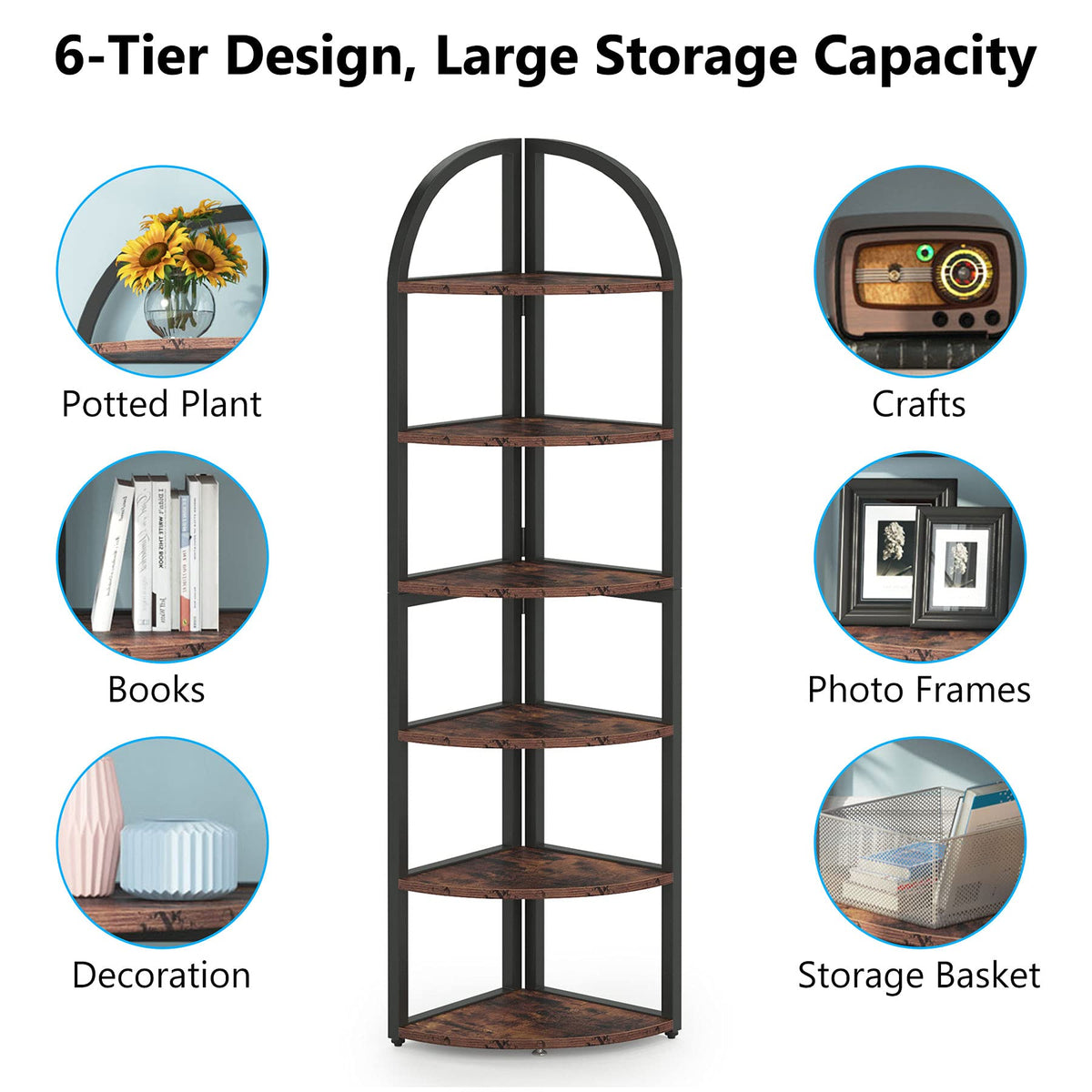 Tribesigns 6 Tier Corner Shelf, 71 inch Tall Corner Bookshelf for Small Space, Rustic Plant Stand Display Rack for Living Room, Home Office, Kitchen