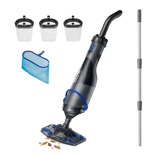 MOVA Handler V10 Cordless Pool Vacuum, 18.5 GPM Suction, Transparent Suction Head & 5.9ft Telescopic Pole and Skimmer Net, 60min Runtime, Handheld Rechargeable Pool Cleaner for All Pool Types, IPX8