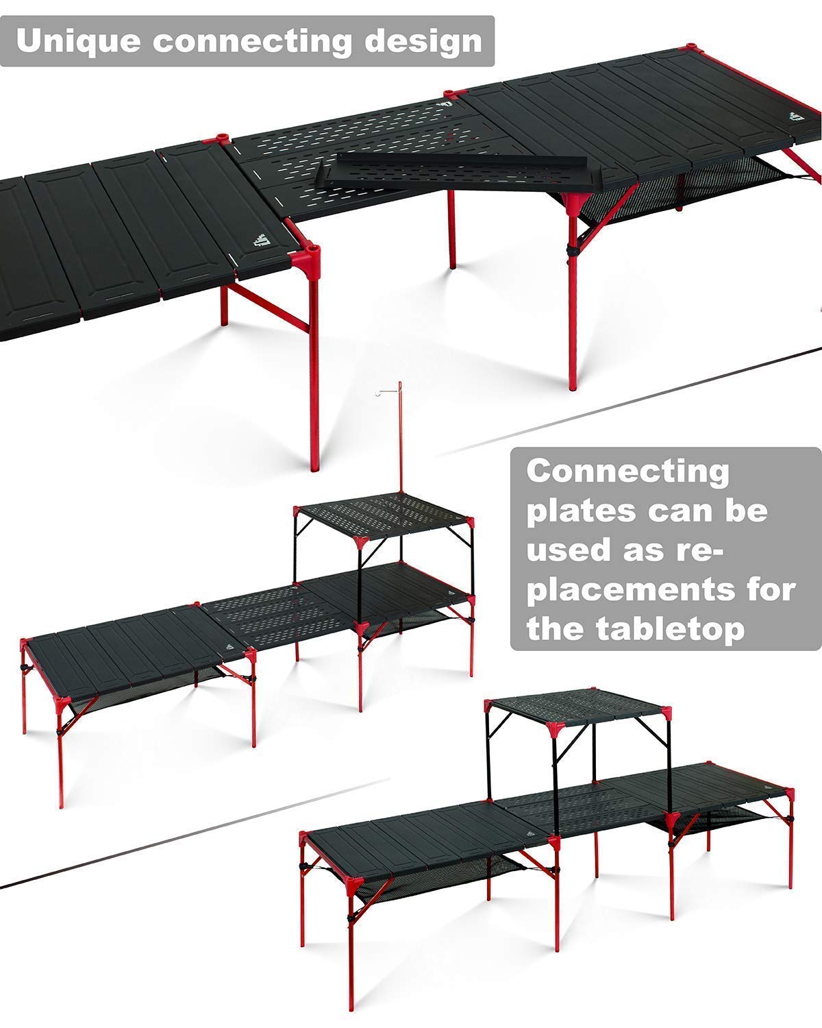 iClimb 3 Extendable Folding Table L and 2 Pack Connecting Plates and 2 Lantern Hanger Bundle, Ultralight Compact for Many People Camping Backpacking Beach Concert BBQ Party