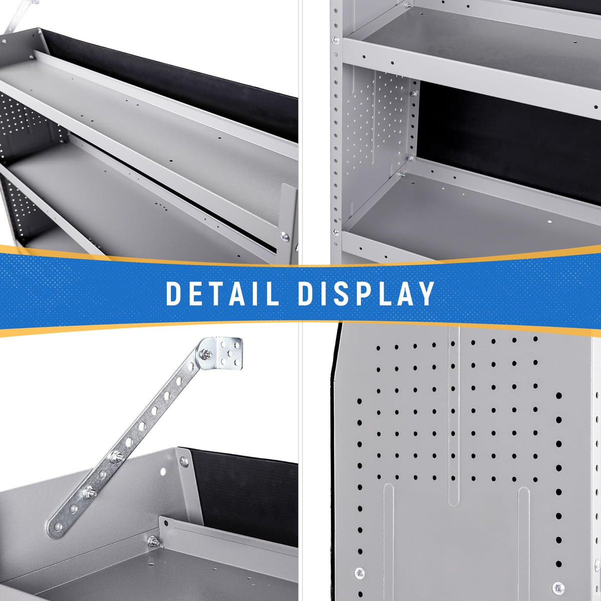 AA Products Inc. SH-4605 Steel Low/Mid/High Roof Van Shelving Storage System Fits Transit, GM, NV, Promaster, Sprinter and Metris, Contoured Shelving Unit, 52" W x 46" H x 13" D