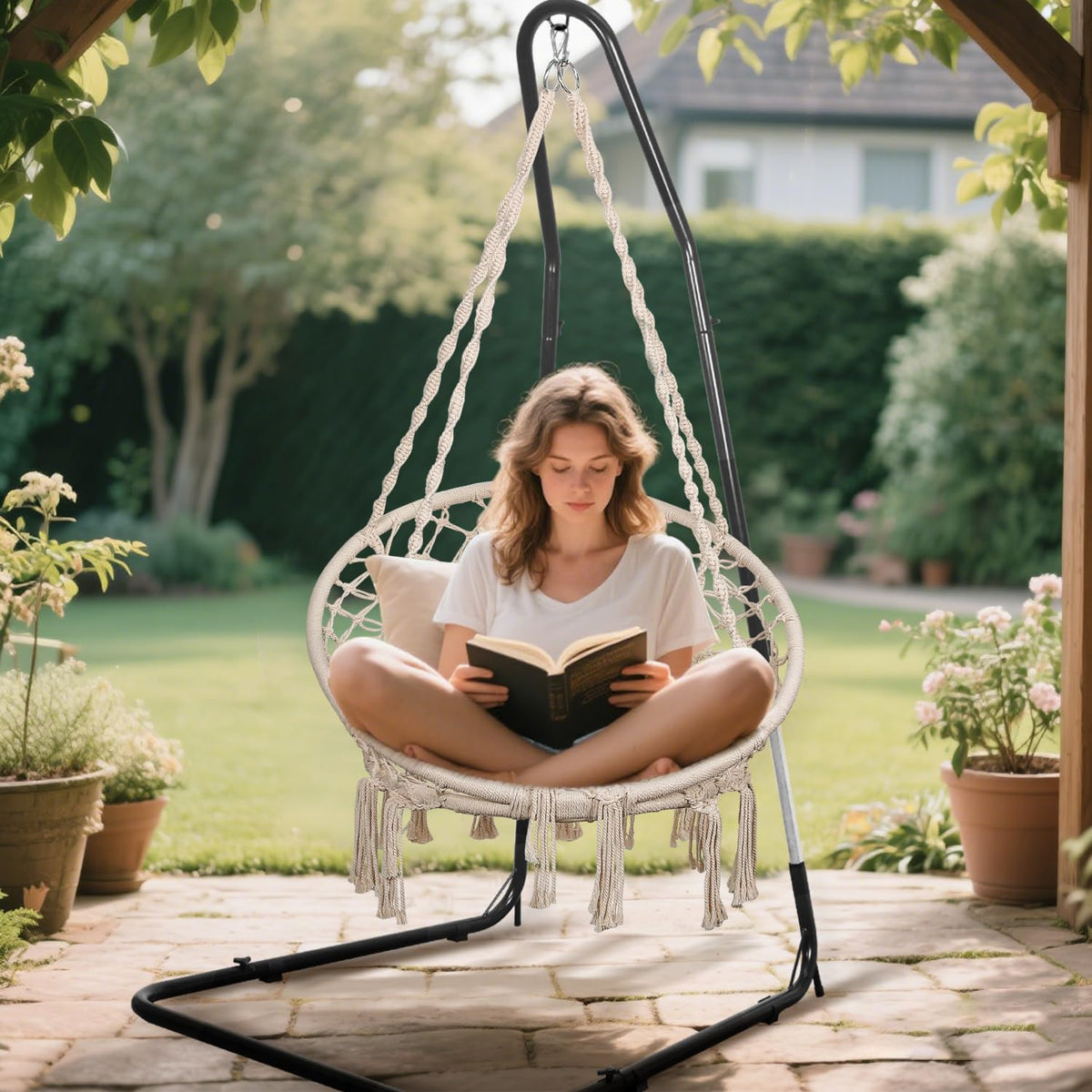 Bathonly Hammock Chair Stand Only, Adjustable Height 79-93 Inch, 330 Lb Capacity, Heavy Duty Stand for Hammock Chair Solid Steel Structure Hanging Chair Stand with Powder Coated Finish, Indoor/Outdoor