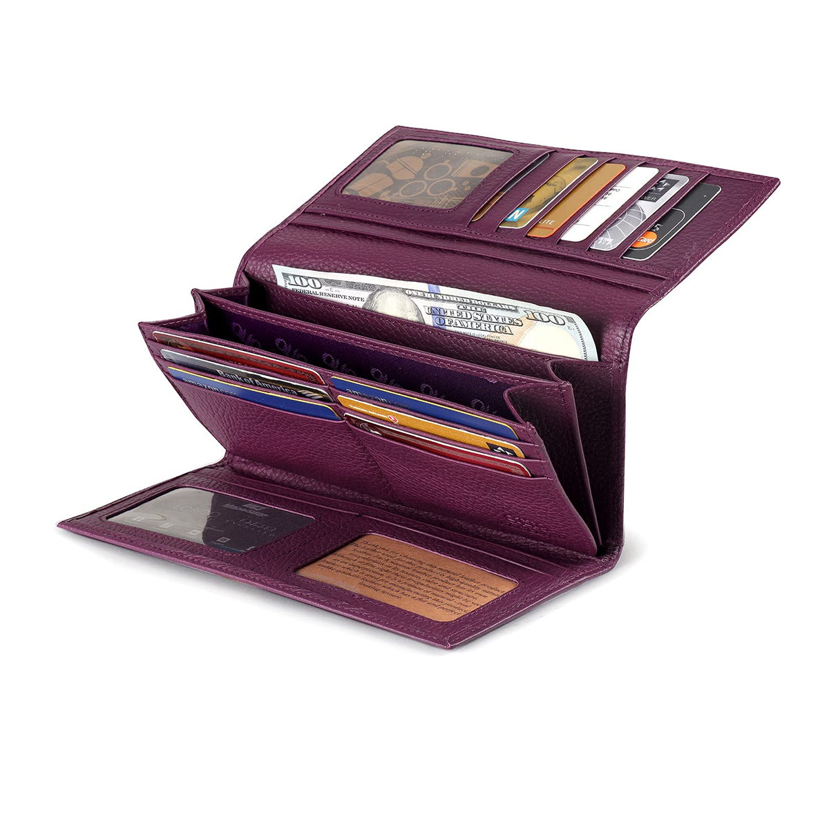 Otto Angelino Genuine Leather Zippered Envelope Wallet with Phone Compatible Slots - RFID Blocking -Unisex