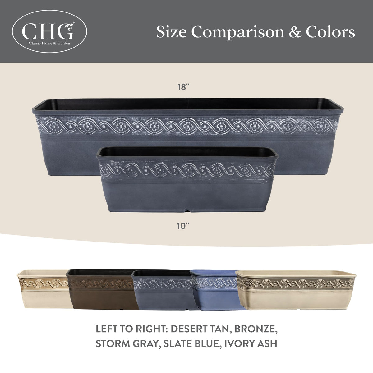 Classic Home and Garden Corinthian Rectangular Planter Box w/Drain Plug - Long Planter for Window Sills & More - Window Box Planters for Herbs & Flowers (18” Oil Rubbed Bronze)