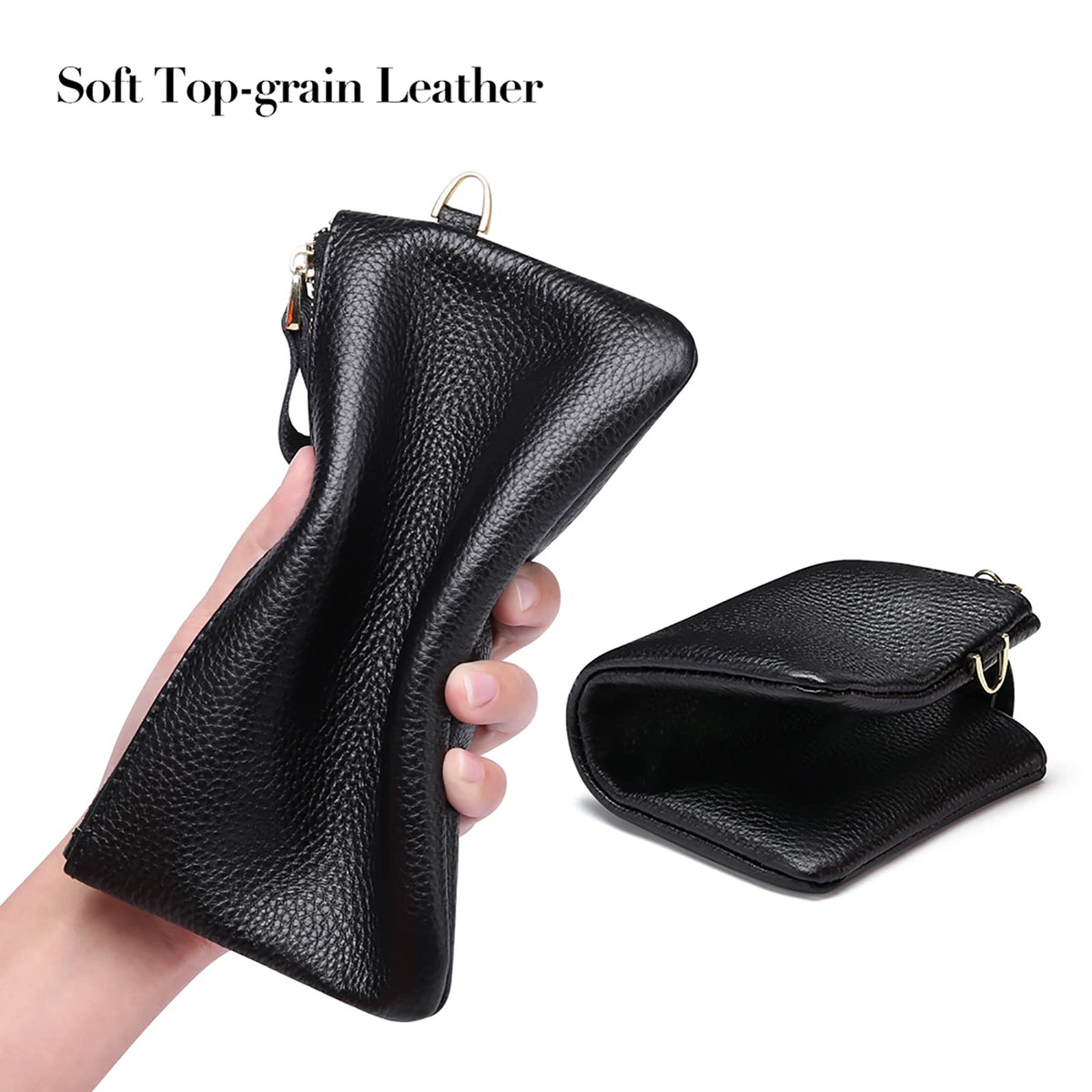 GOIACII Women's Wristlet Clutch Slim Leather Wallet RFID Blocking Handbag