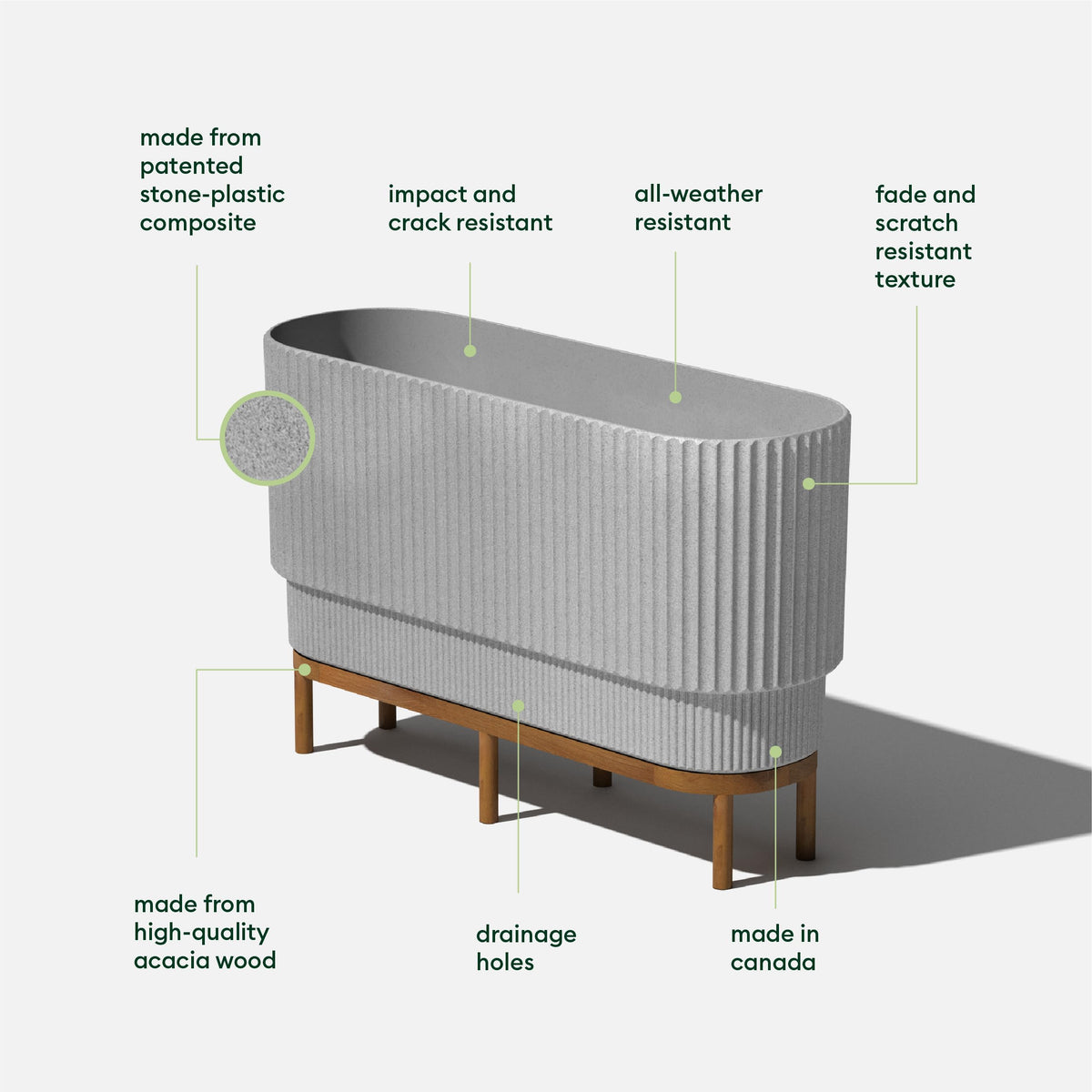 Veradek Demi Series Raised Long Planter for Indoor/Outdoor Use | Made from Plastic & Stone w/Wooden Stand | Modern Patio Décor for Flowers/Shrubs