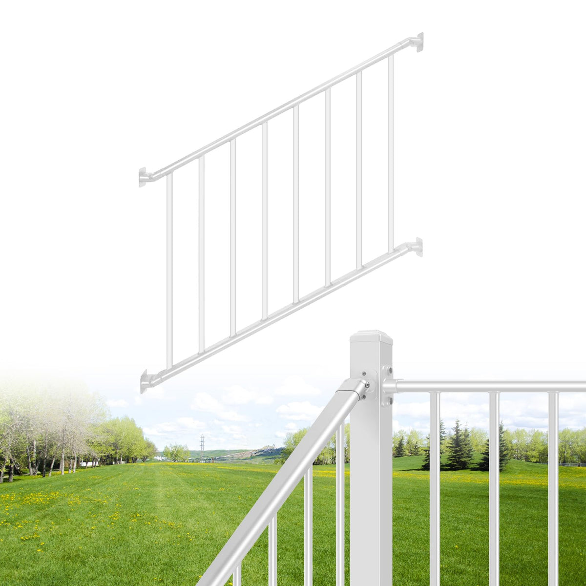 SunCrafts Heavy Duty Steel Deck Railing System, 38 in. H x 4 ft. W Galvanized Guardrail Stair Railing Kit with White Powder-Coated Finish for Outdoor Decks, Porches & Balconies