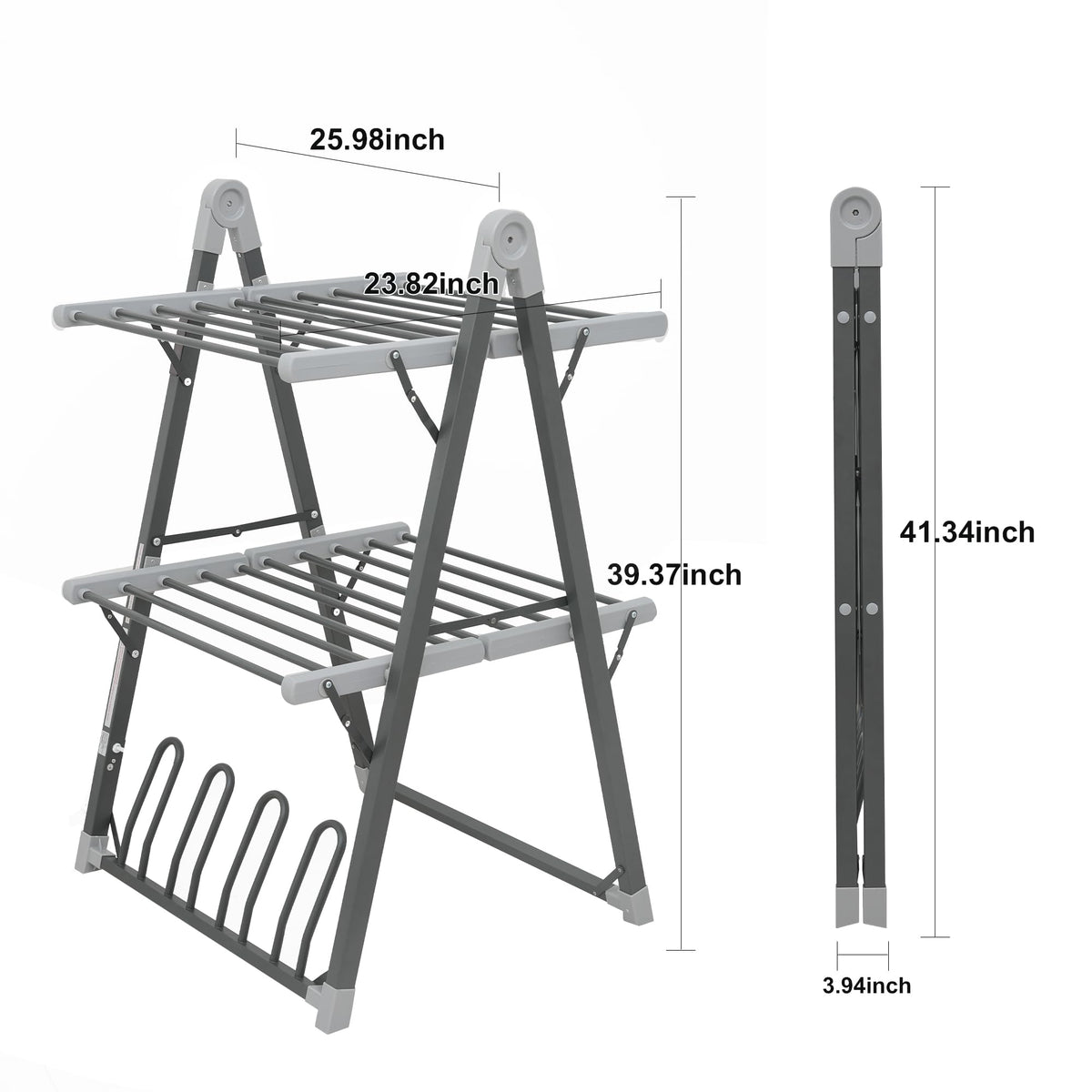 SHARNDY Electric Heated Clothes Drying Rack,Foldable Heated Garment Dryer with Timer Shut-Off Laundry Rack for Clothes Shoes Socks,Aluminum Alloy,Space Gray,Plug & Play,(39.37x25.98x23.82in)