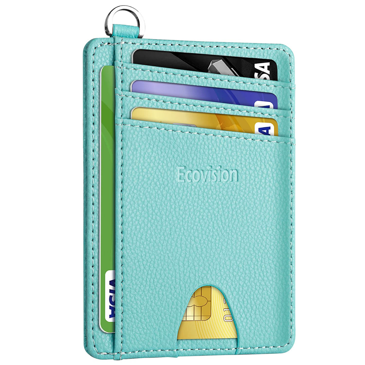EcoVision Slim Minimalist Front Pocket Wallet, RFID Blocking Credit Card Holder Wallet with Detachable D-Shackle for Men Women