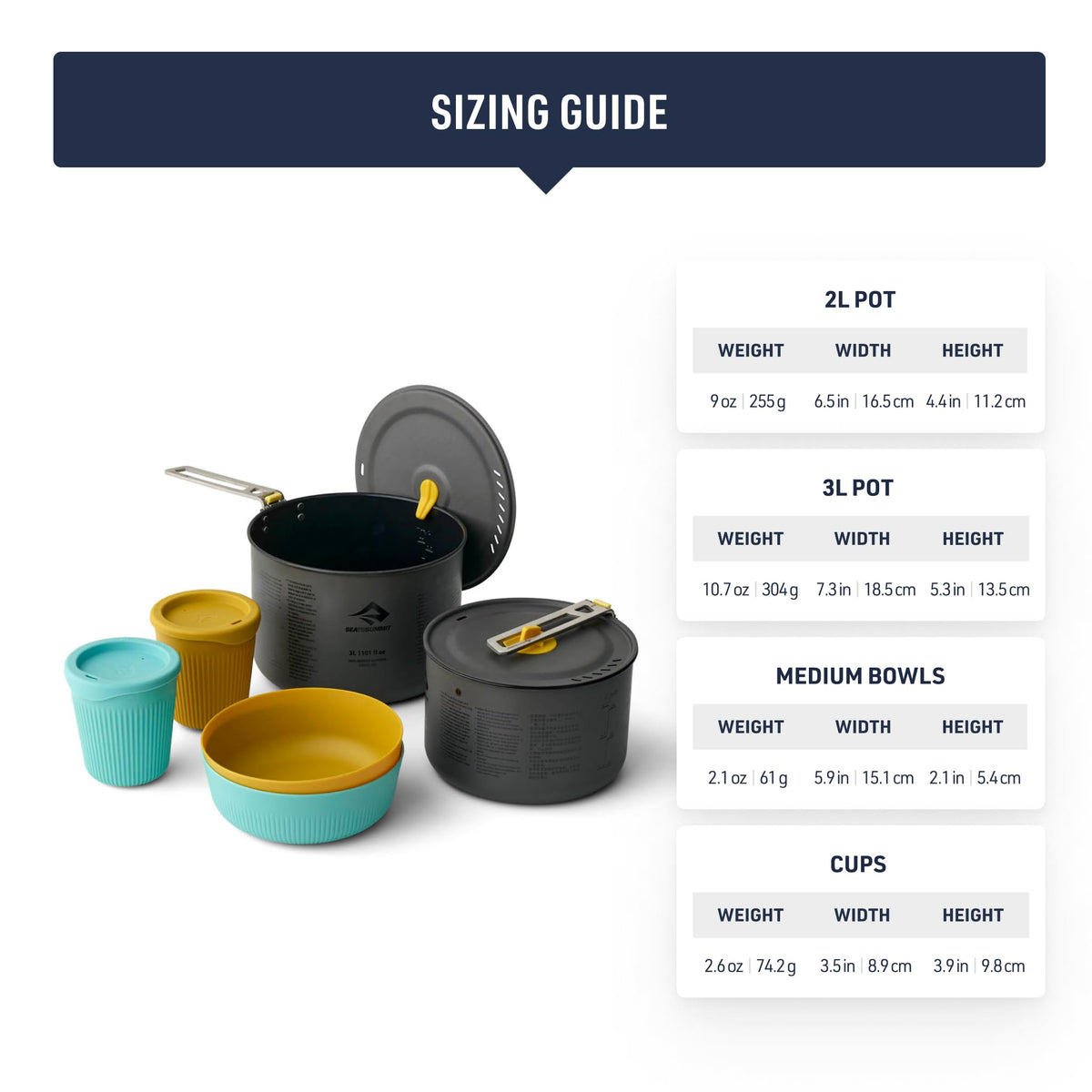 Sea to Summit Frontier Ultralight Two Pot Cook Set for Camping, 2-Person (2 Pots, 2 Bowls, 2 Cups)