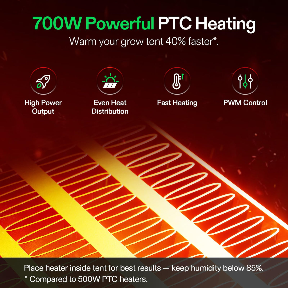 VIVOSUN AeroFlux Smart Grow Tent Heater with Thermostat, 700W PTC Heating, Compact & Portable with VPD, APP Control & Overheat Protection, Included Extension Hose for Grow Tents, Rooms, Greenhouses