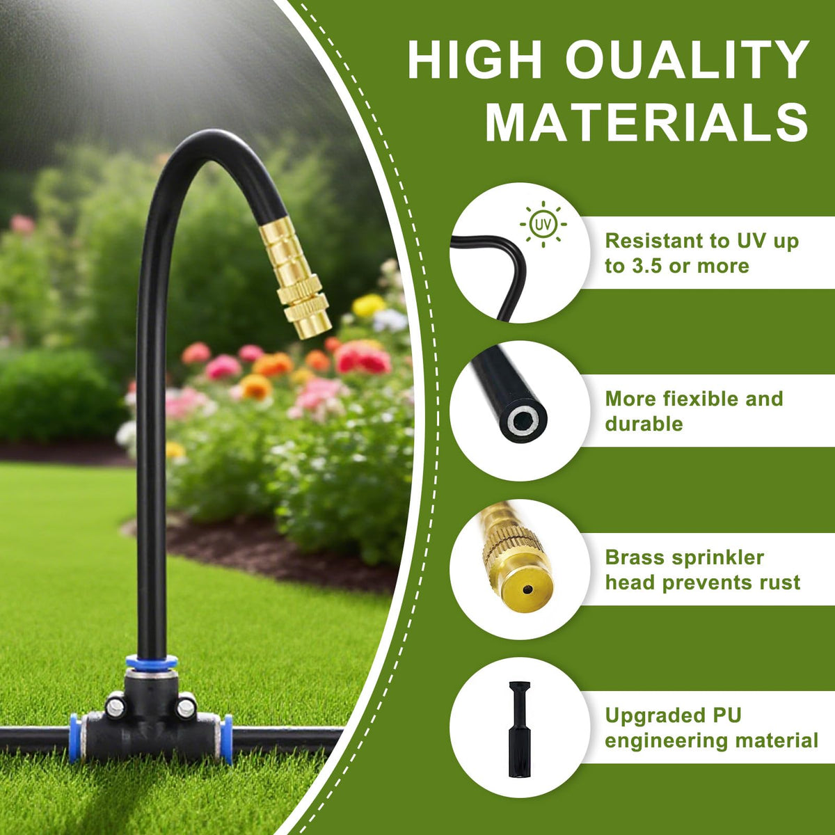 Automatic Drip Irrigation Kit - 50FT with Tool-Free Quick Connectors, 15 Copper Atomizing Nozzles & 360° Bendable Spray for Garden, Greenhouse, Lawn, Plants