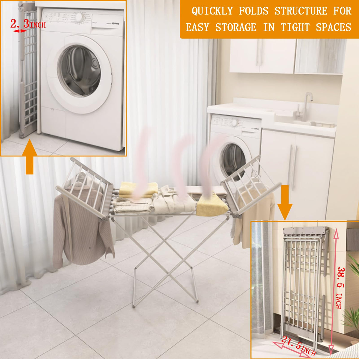 yariwiz (1 Pack) Heated Clothes Drying Rack, Folding Electric Clothes Rack, Collapsible Laundry Drying Rack, Free Standing Heating Garment Dryer Towel Rail Space Saving for Home Indoor Outdoor