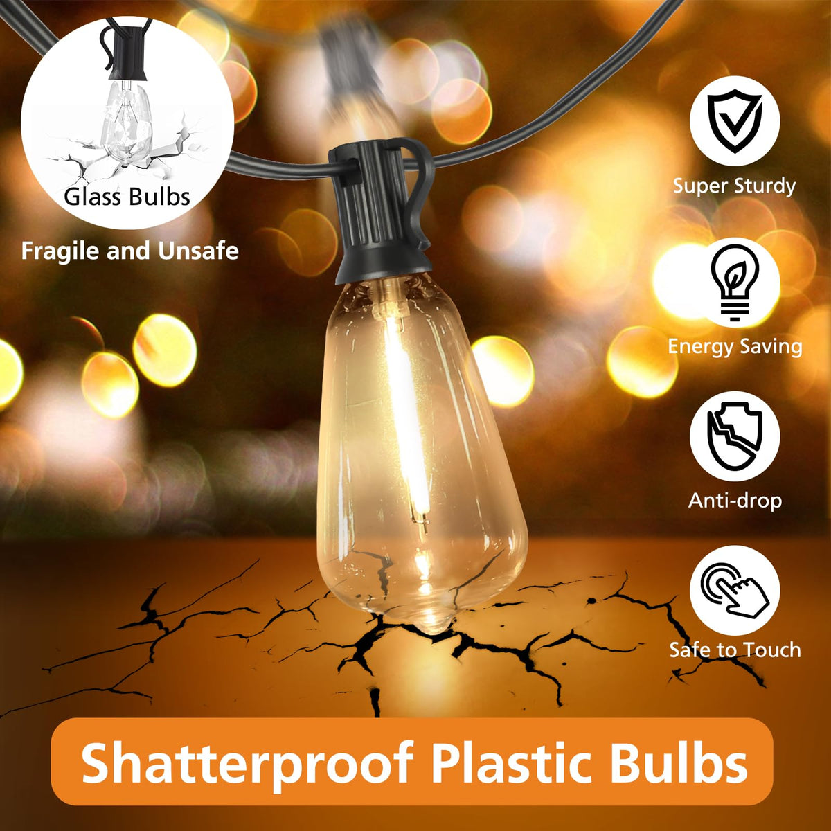Brightever 200FT Outdoor String Lights with Remote, 2700K/4000K/5000K Selectable LED String Lights for Outside with 100+4 ST38 Edison Bulbs, 3 Modes Dimmable Patio Lights Waterproof for Camping, Deck