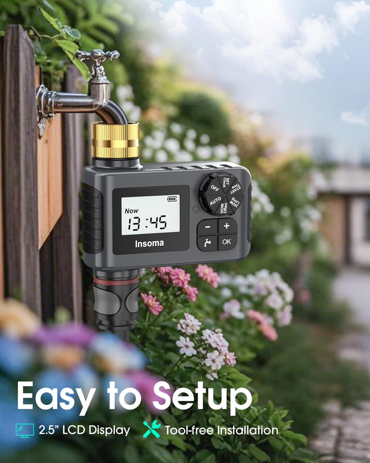 Water Timer for Outdoor Garden Hose, Hose Timer with Rain Delay/Manual Mode, Automatic Drip Irrigation Controller System for Lawn Yard Garden Watering