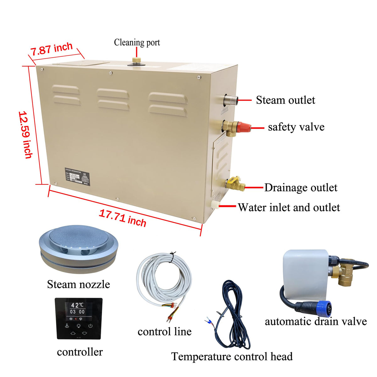 JJFFTAO,Steam shower generator,9kw Household-Commercial,Steam shower generator kit,with self-draining system,Temperature adjustable 95-131°F,Applicable space 315～350ft3
