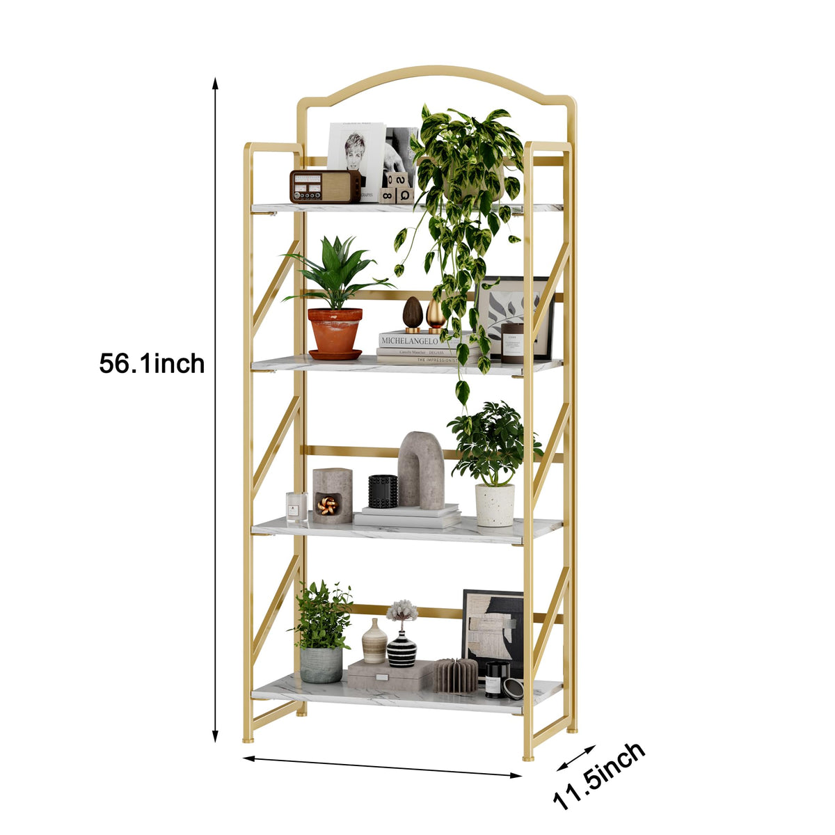 BHG No Assembly Folding Bookshelf for Living Room,Semicircle Collapsible Book Shelf for Home Office, Portable Bookcase Storage Organizer Rack Shelves