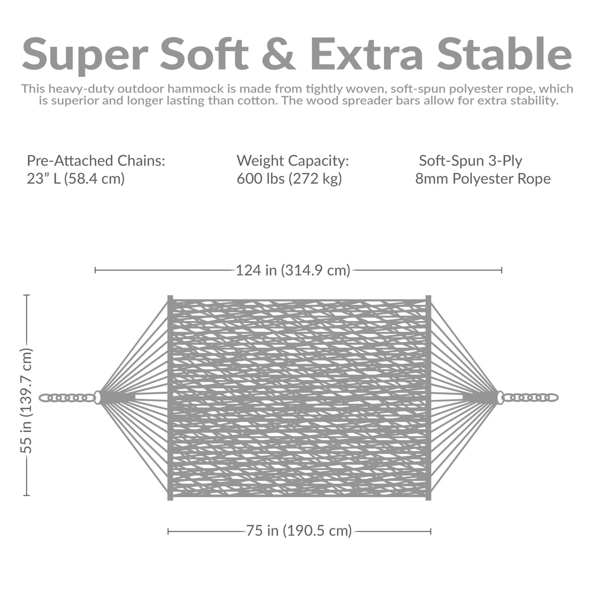 Sunnydaze Soft-Spun Polyester Rope Double Hammock for Outside - 600-Pound Weight Capacity Extra Large Hammock - Mocha