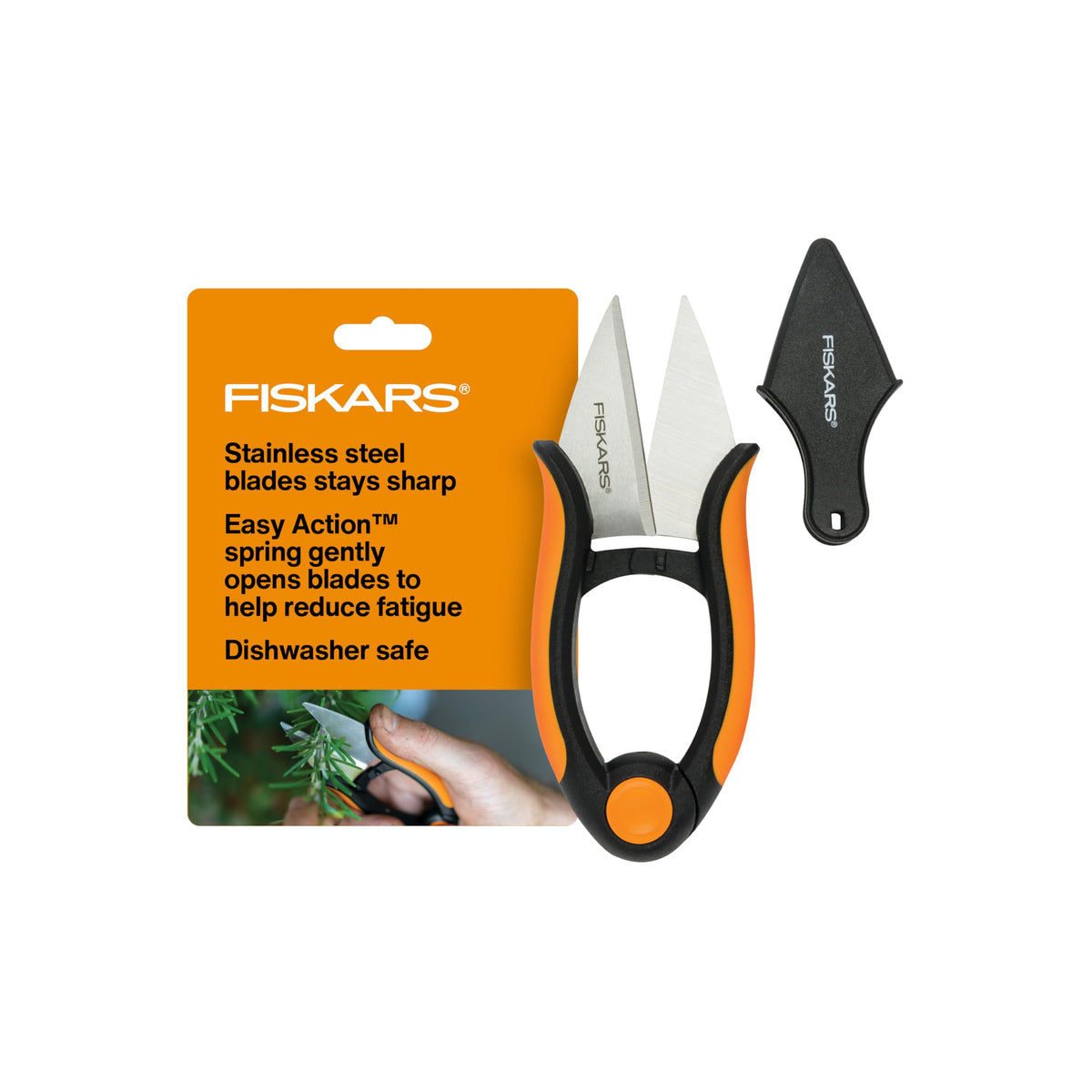 Fiskars Herb Garden Scissors, 5" Garden Shears, Handheld Herb Snips with Sheath and SoftGrip Handle, Dishwasher Safe