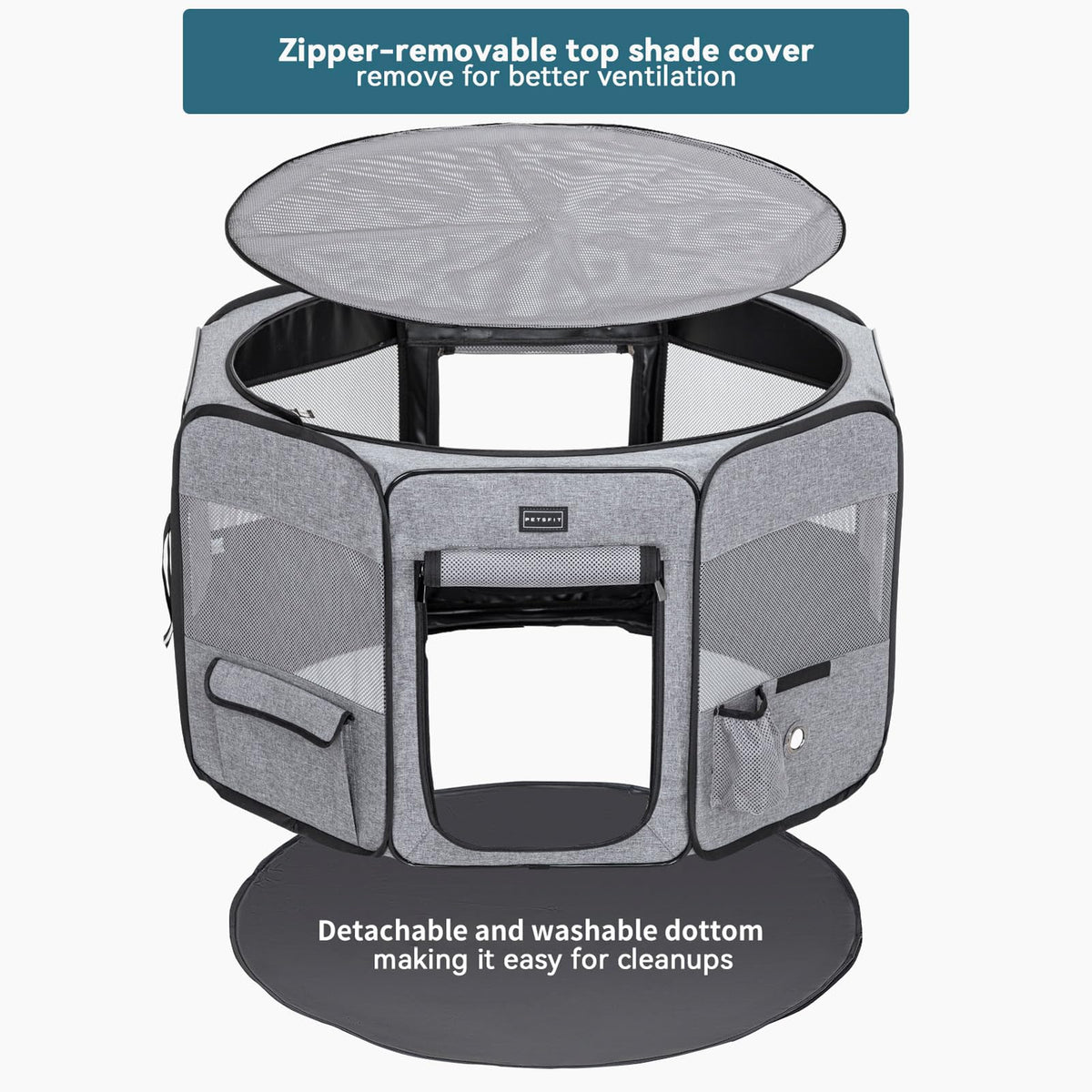 Petsfit Portable Dog Playpen for for Large Dogs/Cat/Rabbit/Chick, with Water Bottle Holder and Carrying Case, for Travel/Indoor/Outdoor Use, Large (45.5"x45.5"x28.5")