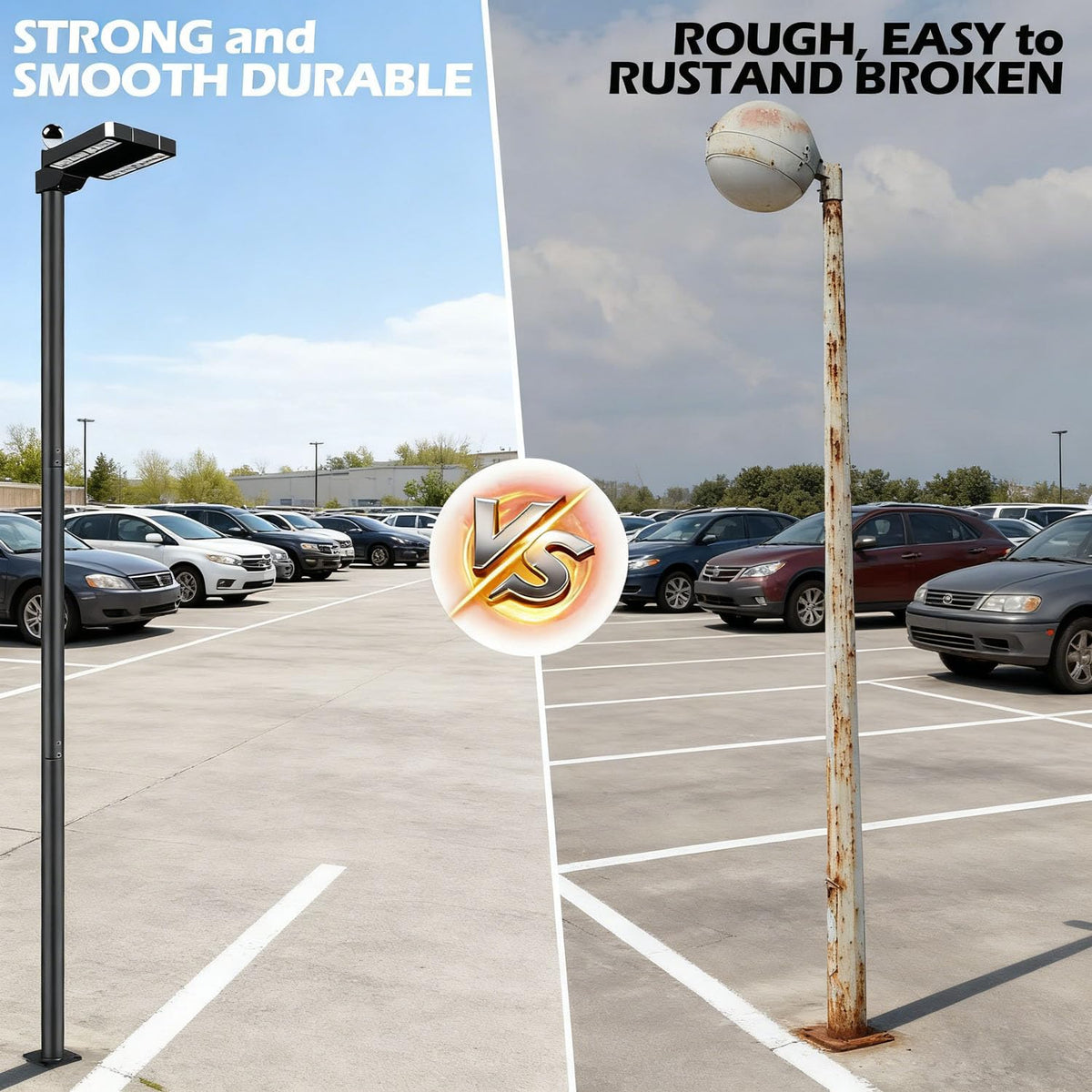 Zyrotin Street Light Pole 10ft Tall, Outdoor Galvanized Steel Solar Street Lamp Post, Suitable for Outdoor Street Courtyard Parking Lot Flag Lighting Fixtures with Mounting Rebar Cage, Accessory