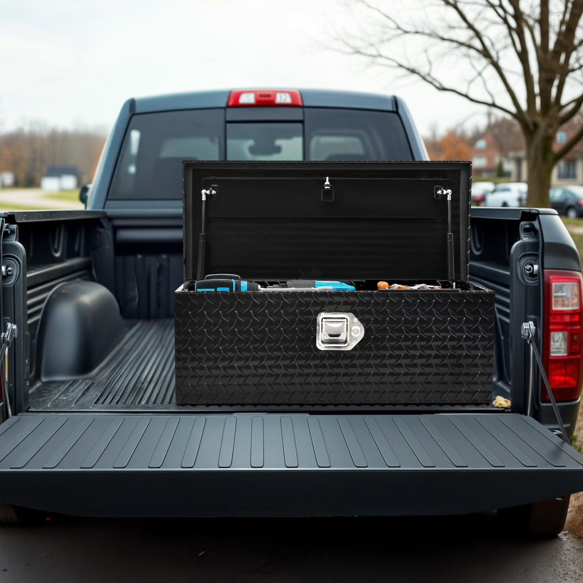 AUTOSAVER88 39 Inch Truck Bed Tool Box, Heavy Duty Aluminum Diamond Plate Tool Box Chest, Waterproof Chest Storage Box with Sliding Shelf and Lock for Trucks, Trailers, RVs, Warehouses