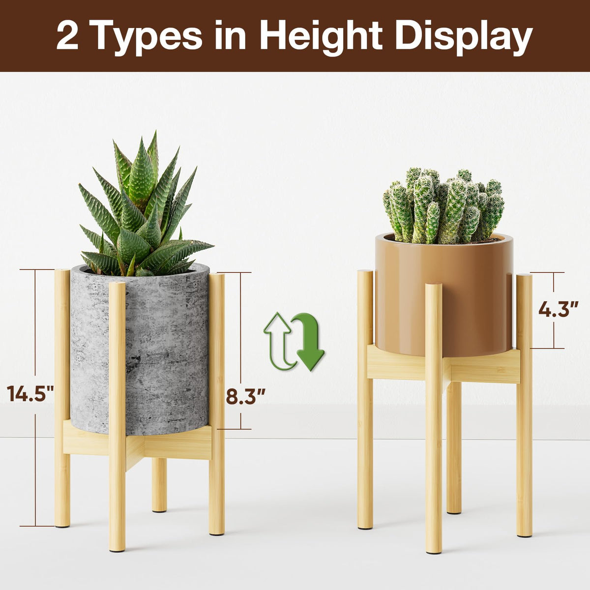 MUDEELA Plant Stand for Indoor Plants: Adjustable Width Fits 8-12 Inch Pots - Mid Century Modern Bamboo Plant Stand - 14.5 Inch Single Tier Small Floor Plant Holder, Natural, 1 Pack (Without Pot)