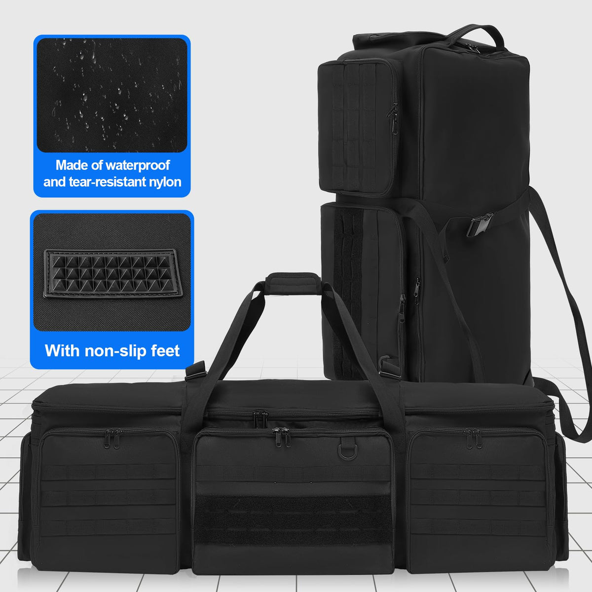 Bulyoou 42" Soft Rifle Case for 4 Guns with Molle, Tactical Multi Gun Bag with Padded Dividers and Backpack Straps, Extra Pockets for Outdoor Hunting and Shooting Range, Safe Storage Shipping (Black)