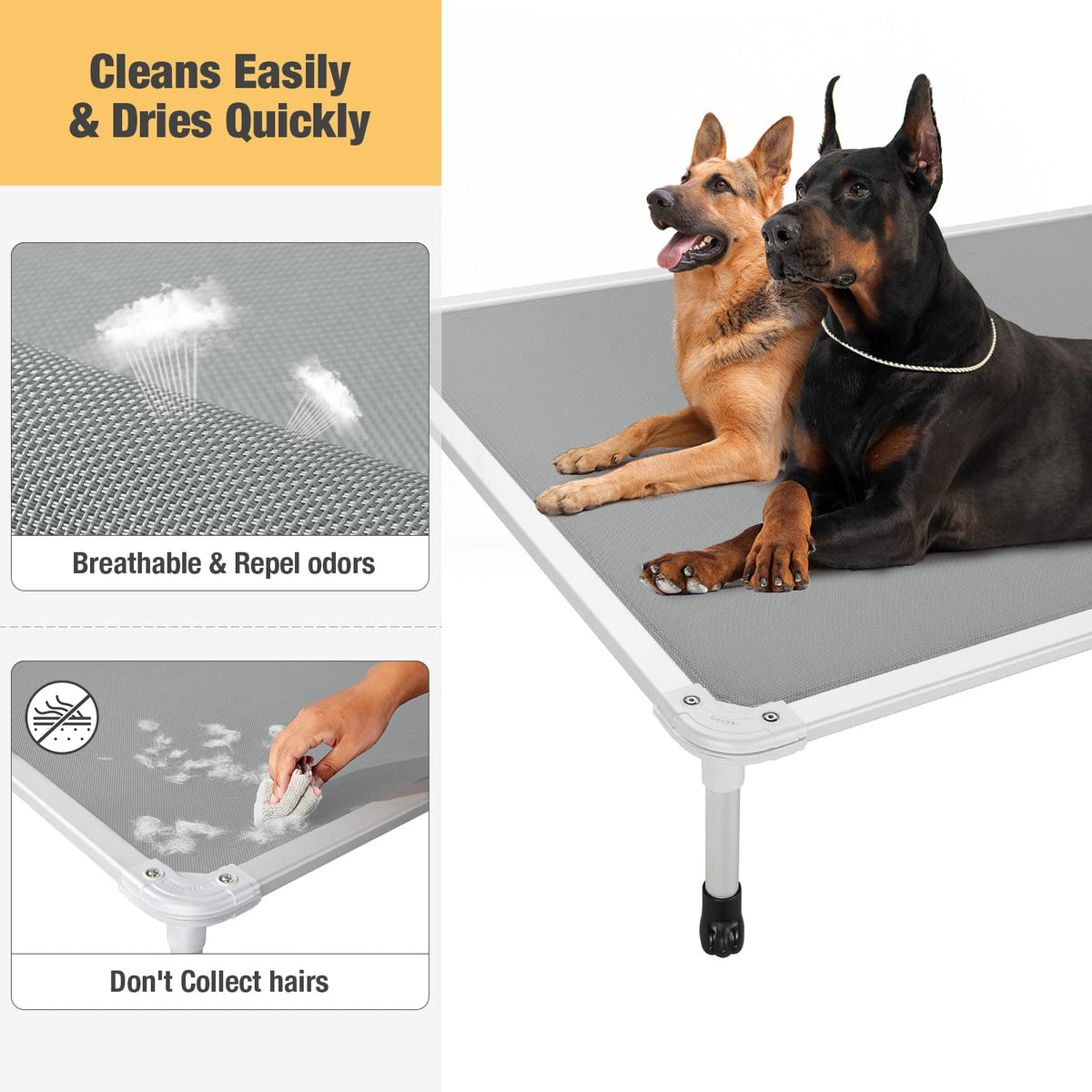 Veehoo Chew Proof Elevated Dog Bed - Cooling Raised Pet Cot - Silver Aluminum Frame and Durable Textilene Mesh Fabric, Unique Designed No-Slip Feet for Indoor or Outdoor Use, Grey, XX-Large, CWC2003