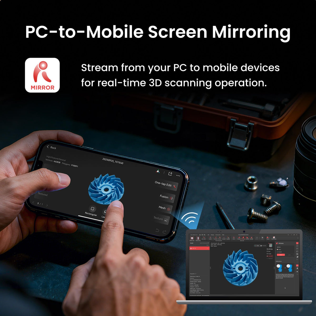 Revopoint MetroX Pro 3D Scanner for 3D Printing Handheld, Industrial-Grade Precision 0.01mm, 30+15 Blue Laser Scan, Full Color Scanning, for Reverse Engineering & Automotive Modeling, Advanced