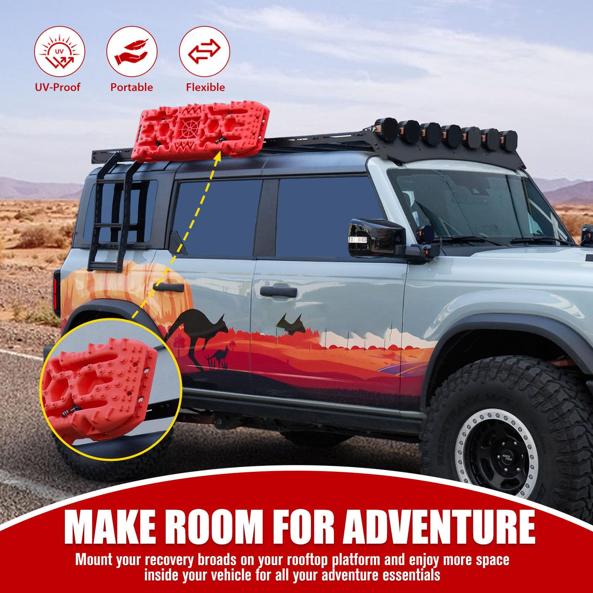 FIERYRED Large Off Road Traction Boards+Recovery Track Board Mounting Kit