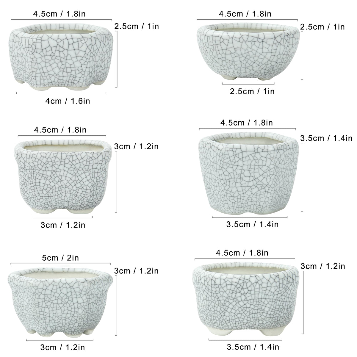 Bonsai Planter 1.8 inch (4.5cm) Mini Succulent Glazed Pots Set of 12 Gray White