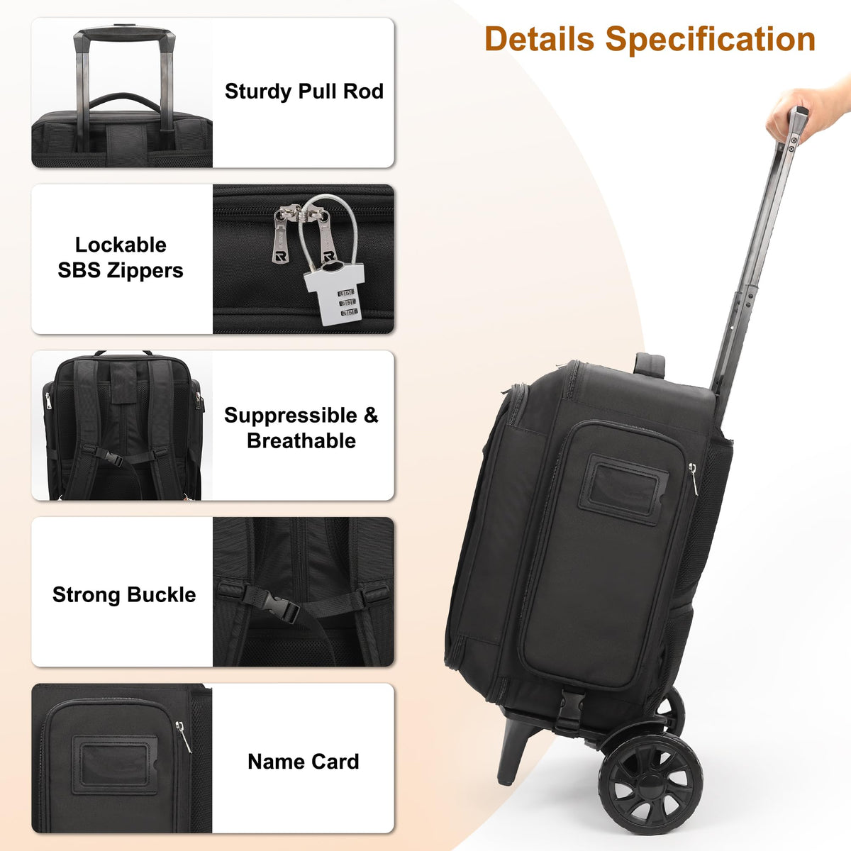 Relavel Rolling Makeup Case with 4 Small Makeup Bags, Large Make Up Travel Organizer with 2 big Wheels, Professional Lockable Makeup Artist Backpack with Adjustable Dividers for Daily Use - Black