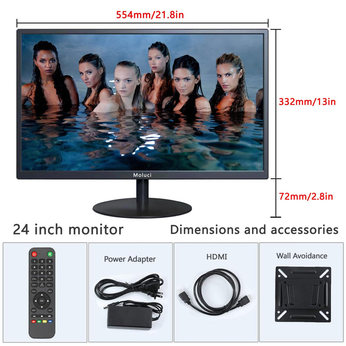 Collusa 24inch Monitoring Security Camera Monitor Display Screen Multifunctional Interface HDMI, BNC, VGA, AV, Computer LCD Monitor Built-in Speaker 1920x1080 Full HD