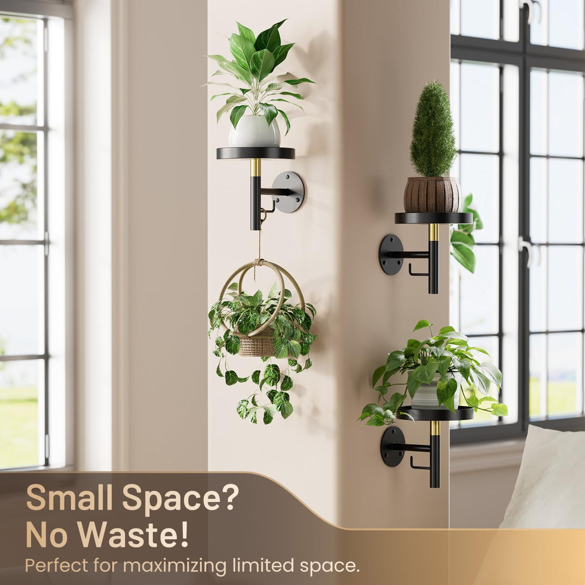 YUOROS 3 Pack Wall Plant Holder Wall Planters for Indoor Plants Hanging Window Plant Shelves Hanger Decor (Black)