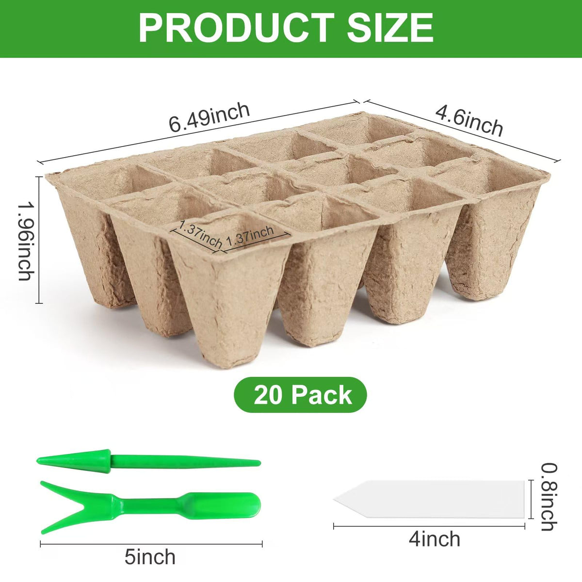 240 Cells Seed Thickened 12-Cell Peat Pots Seed Starter Kit - 20 Trays + Transplanting Tools & Plant Labels, Biodegradable Root-Friendly Seedling Cups for Vegetables Flowers Herbs Seed Starting