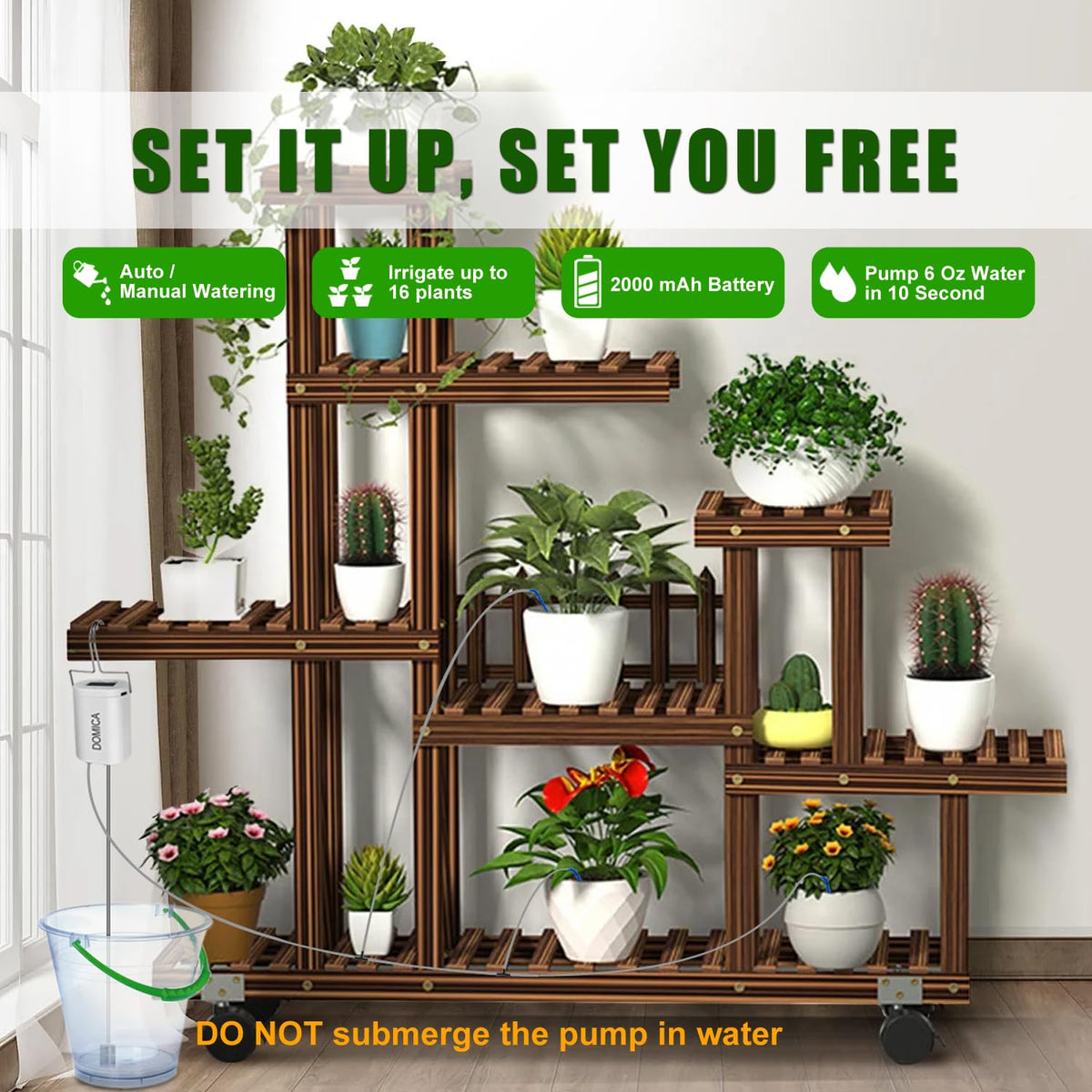 DOMICA Automatic Plant Waterer Indoor Self Watering System for 16 Potted Plants, Auto Drip Irrigation Kit Water Timer