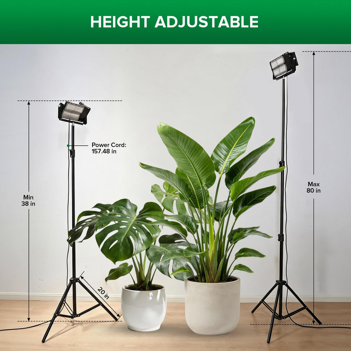 SANSI Grow Lights for Indoor Plants, 100W Dimmable Plant Lights for Indoor Growing, IP65 Full Spectrum High PPFD 10klm 38"-80" Adjustable Tall Standing Grow Light with Auto On/Off Timer Remote Control