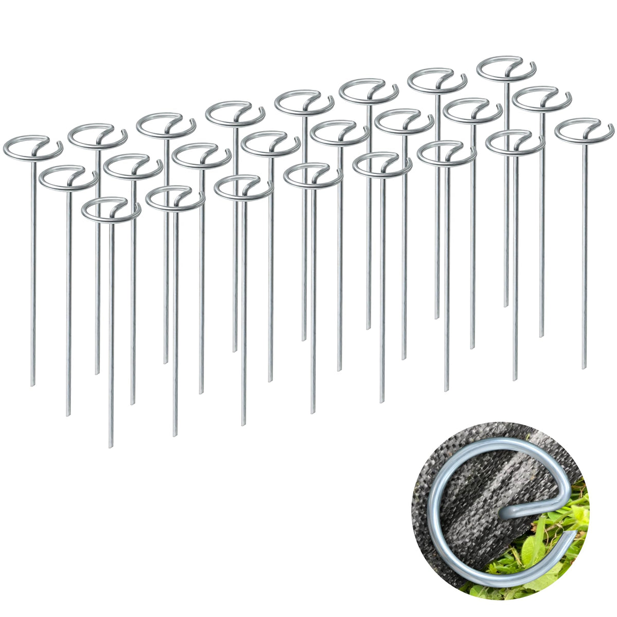 Quibbay 100 Pcs Circle Top Landscape Staples, 11 Gauge Landscape Fabric Pins, Not Easy to Bend 6 inch Galvanized Landscape Fabric Stakes, Garden Stakes for Landscaping, Heavy Duty Ground Stakes