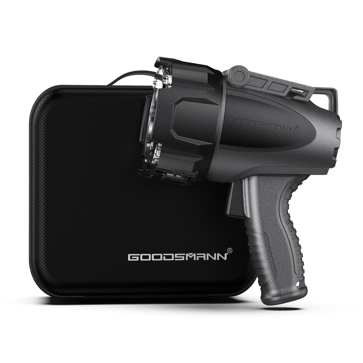 GOODSMANN 6000 Lumen Boat Spotlight - Waterproof Rechargeable LED Hunting Spotlight with Detachable Red Light Filter, EVA Carrying Case