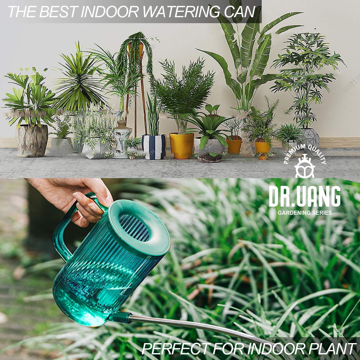 Small Watering Can Indoor Plants with Long Spout (1L, Emerald)