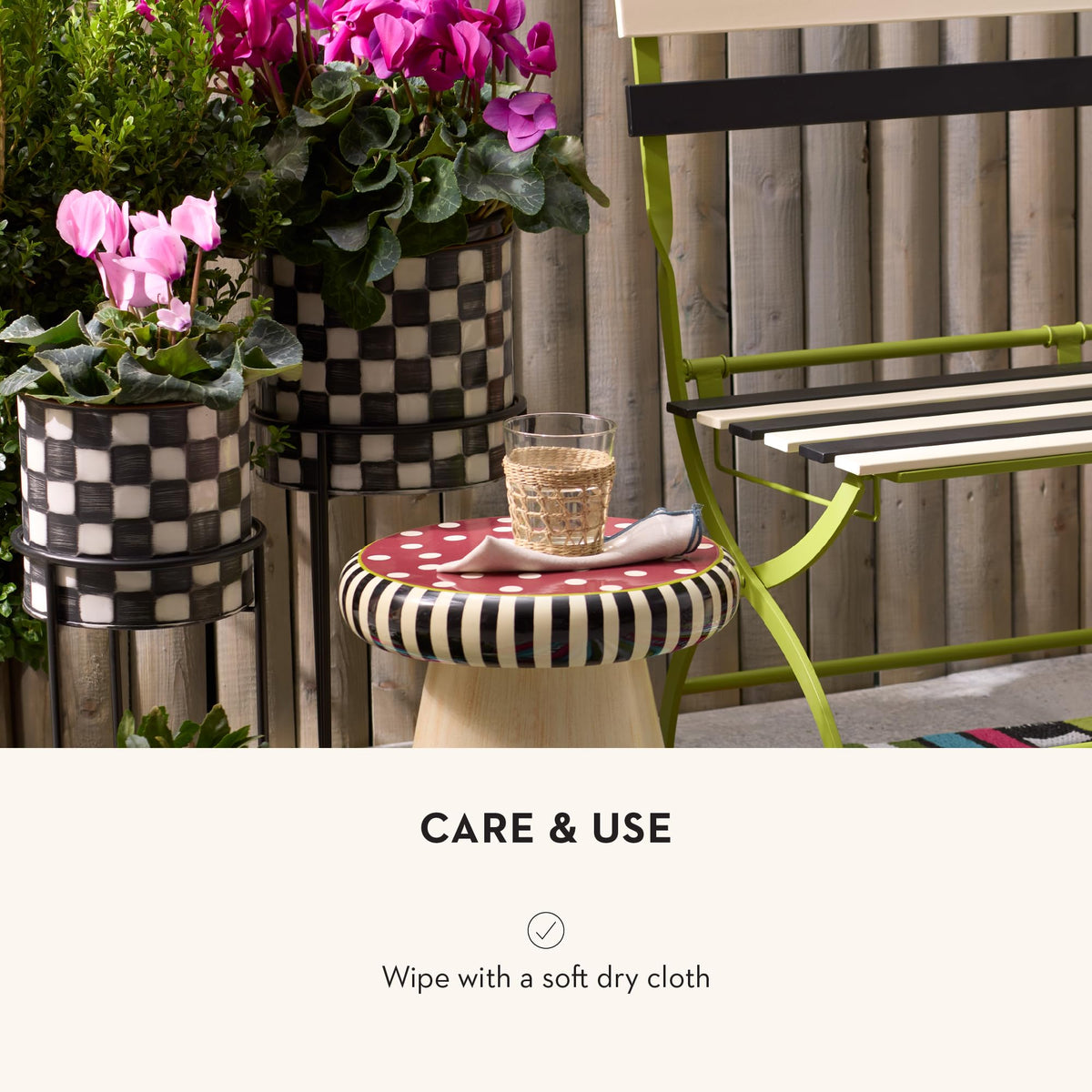 MACKENZIE-CHILDS Set of 2 Check It Out Metal Planters, Black-and-White Garden Planter