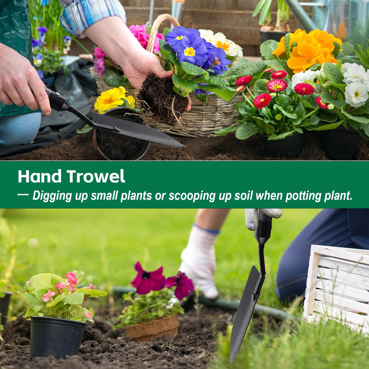 Garden Tools Set with Extension Handles, 5 Piece Thick Gardening Hand Tools, Heavy Duty Steel Rust-Proof Weeding Planting Tool Ideal Gardening Kit Gifts for Women and Men