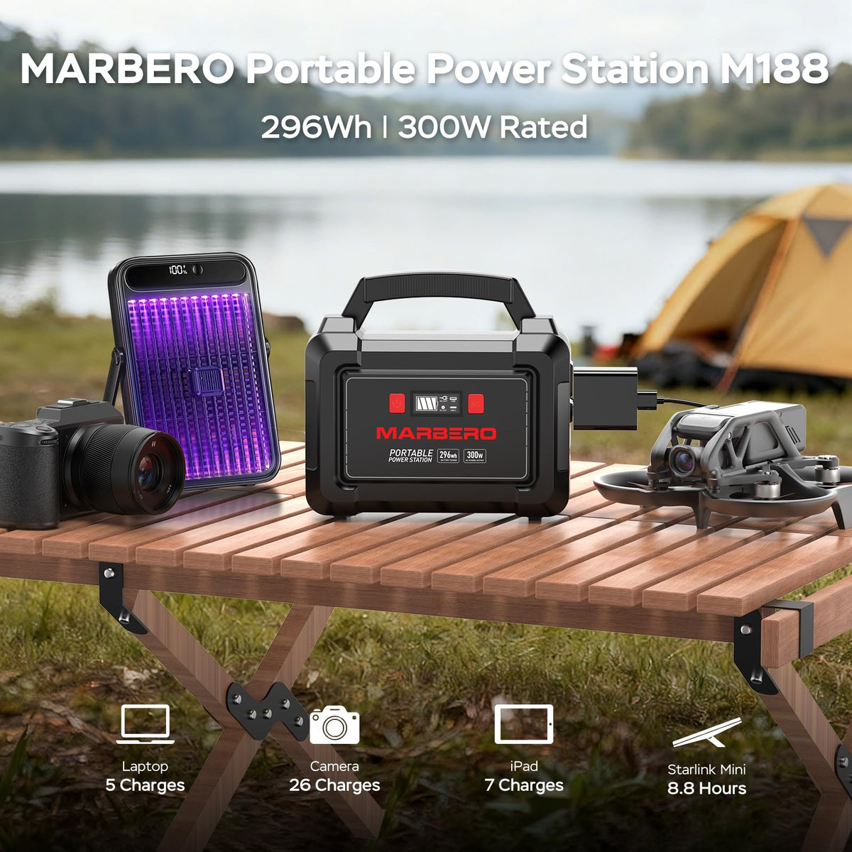 MARBERO Solar Generator 296Wh with Solar Panels 60W Portable Power Station with 300W Pure Sine Wave Solar Generator with Panels Included USB DC AC Outlet for Camping RV Van Outdoor Emergency Home